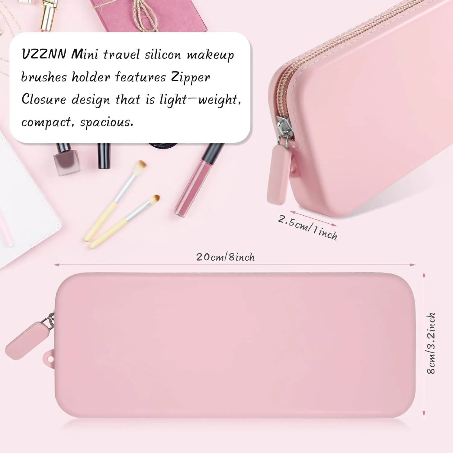 2PCS Travel Makeup Brush Bag,Stylish Silicone Brush Holder,Makeup Tools to Protect Make up Accessories Cosmetics Bag,Easy to Clean Washable Cosmetic Pouch Case (Yellow Pink)