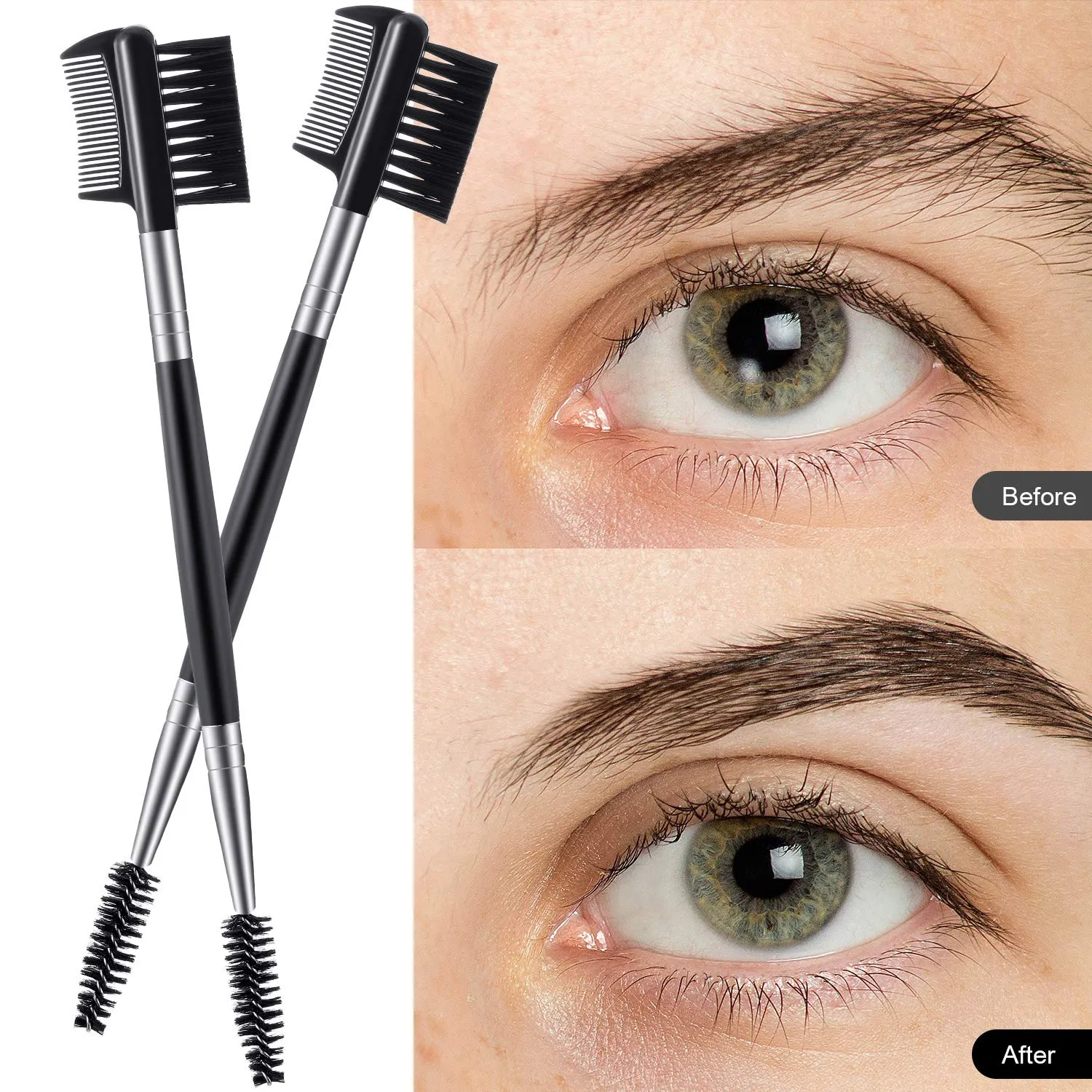 3 Pieces Eyebrow Eyelash Shaper Eyelash Comb and Eyebrow Brush Dual Comb Eyebrow Brush Double Head Eyebrow Brush Eyebrow Eyelash Makeup Grooming Tool for Women Girls Cosmetic Travel (Black) Black