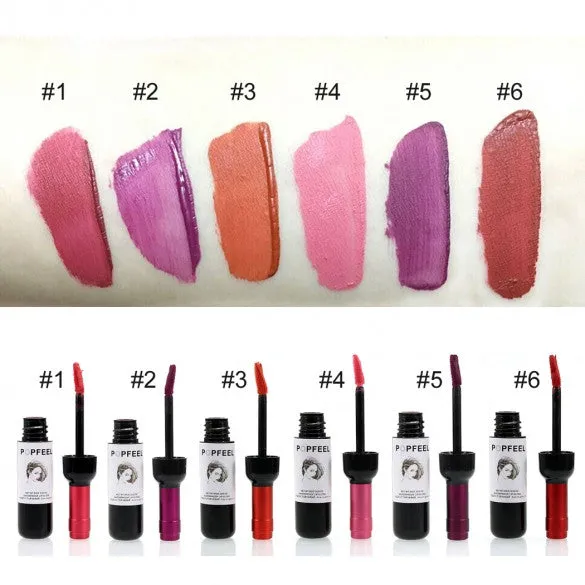 6 Colors Waterproof Lip Gloss Makeup Cosmetic Bottle Shape Long-lasting Lip Tint