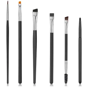 6 Pieces Eyebrow Brush Set Halloween Makeup Brush Set Flat Eyeliner Brush Thin Angled Brush and Comb Firm Brow Brush Eye Shadow Brush Point Black Duo Spoolie Brushes for Eye Makeup