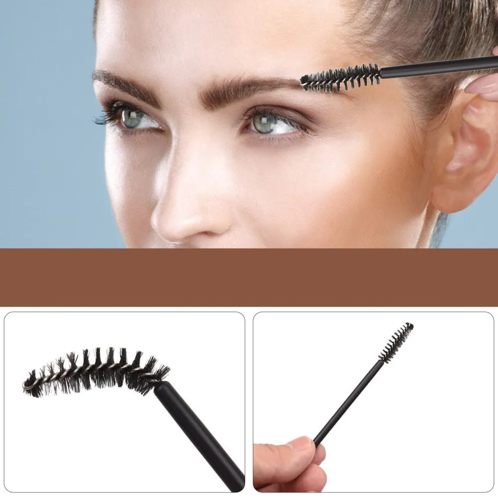 (9-piece set) Eyebrow powder stamp incl. 6 different stencils / eyebrow trimmer / eyebrow brush - brown