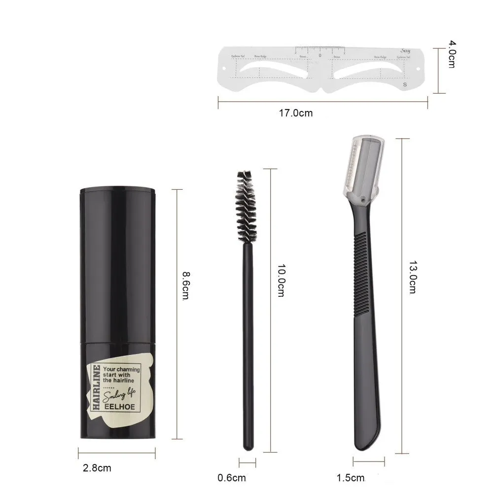 (9-piece set) Eyebrow powder stamp incl. 6 different stencils / eyebrow trimmer / eyebrow brush - brown