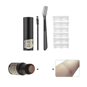 (9-piece set) Eyebrow powder stamp incl. 6 different stencils / eyebrow trimmer / eyebrow brush - brown