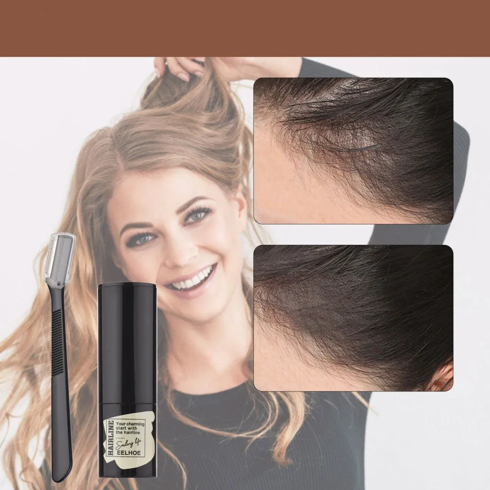 (9-piece set) Eyebrow powder stamp incl. 6 different stencils / eyebrow trimmer / eyebrow brush - brown