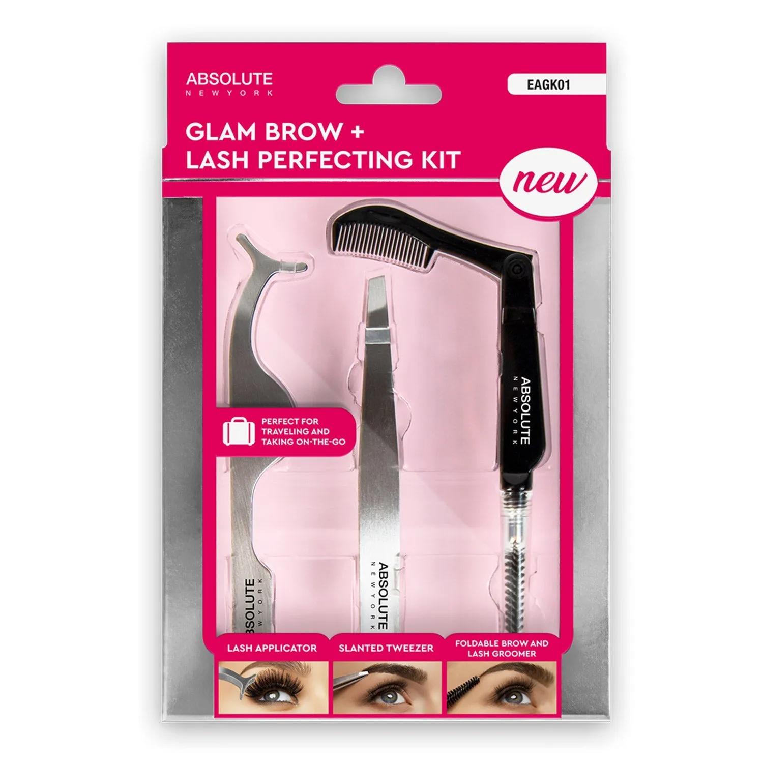 Absolute New York Glam Brow n Lash Perfecting Kit 3 Pieces