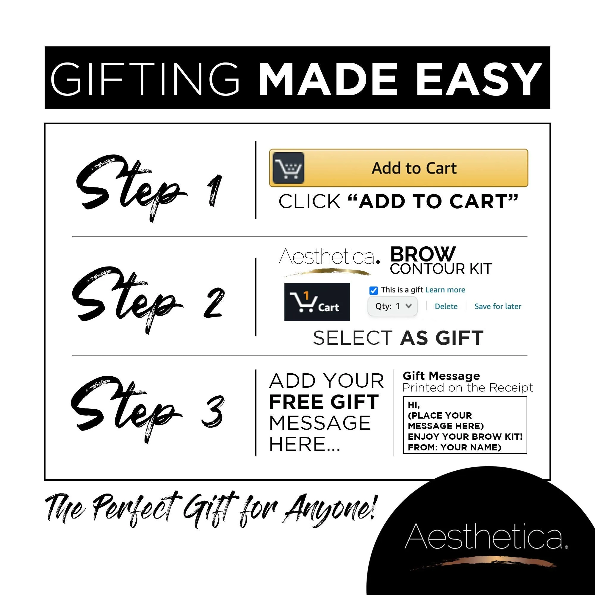 Aesthetica Brow Contour Kit 16-Piece Eyebrow Makeup Palette Set 6 Eyebrow Powders, 5 Eyebrow Stencils, Spoolie/Brush Duo, Tweezers, Eye Brow Wax, Highlighter - Unique Gifts For Women For Her Birthday