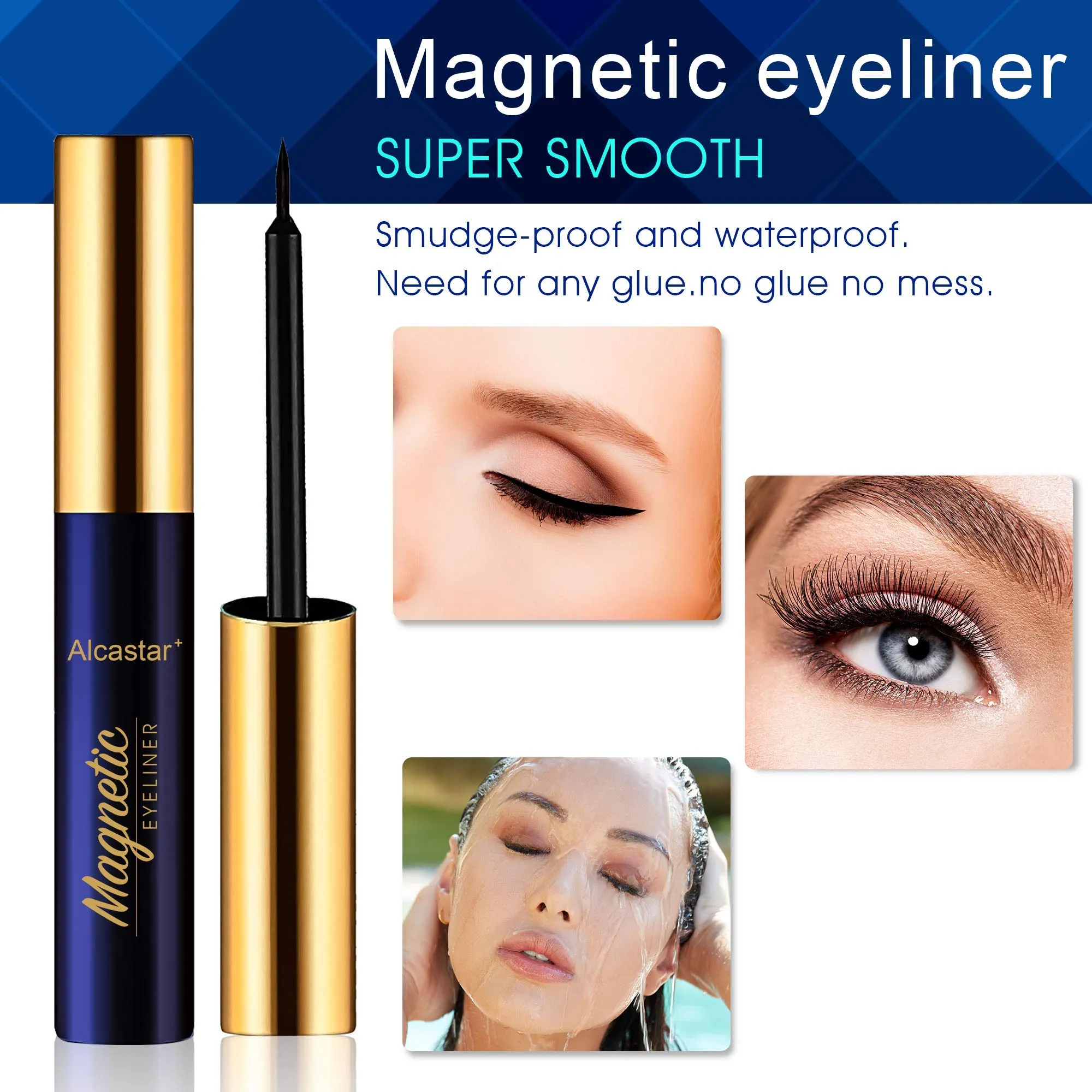 Alcastar Magnetic Eyelashes and Eyeliner Kit,Magnetic Lashes Natural Looking with Eyeliner,Magnetic Eyelash With Applicator,Waterproof, Long Lasting,Cruelty Free.（1 black 1brown)