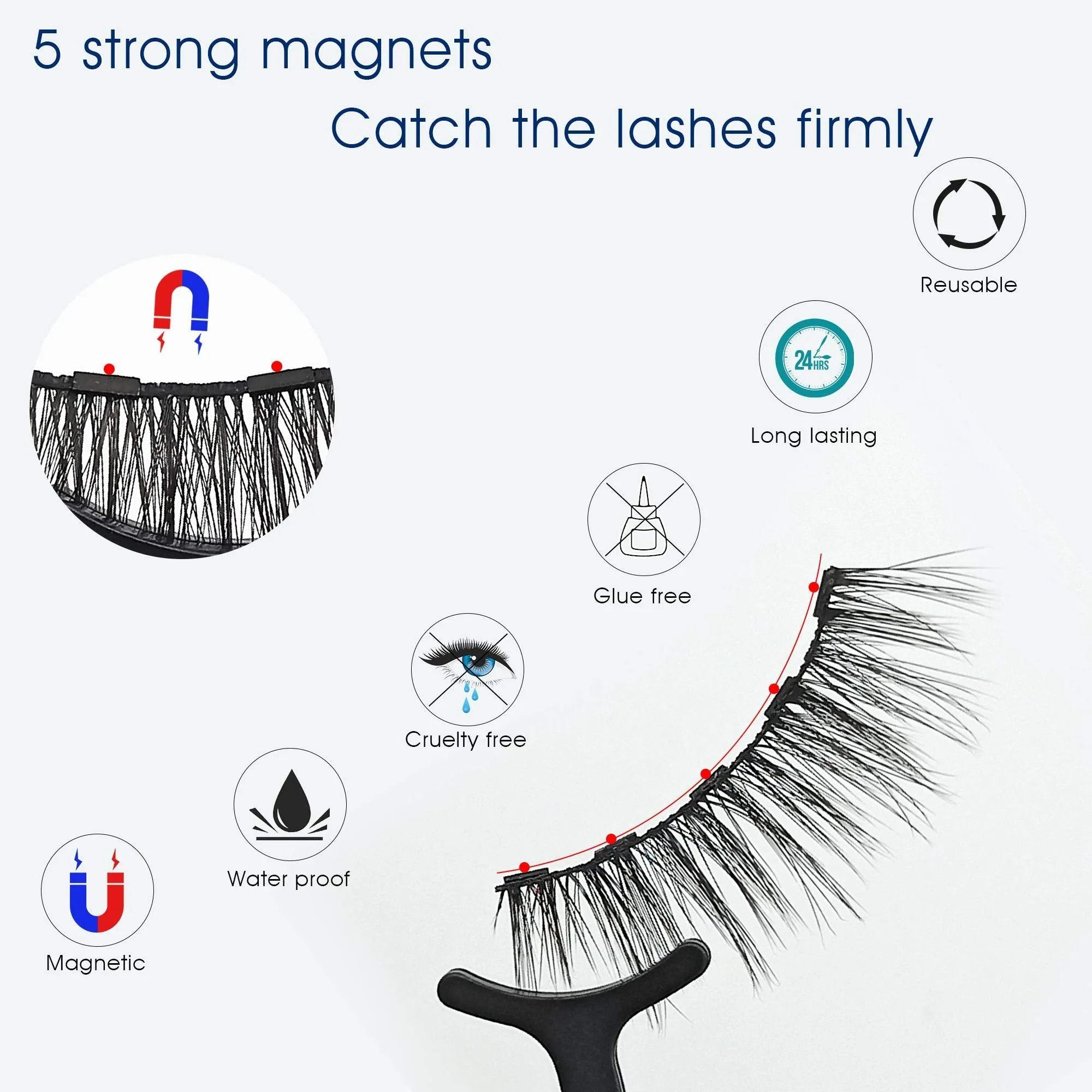 Alcastar Magnetic Eyelashes and Eyeliner Kit,Magnetic Lashes Natural Looking with Eyeliner,Magnetic Eyelash With Applicator,Waterproof, Long Lasting,Cruelty Free.（1 black 1brown)
