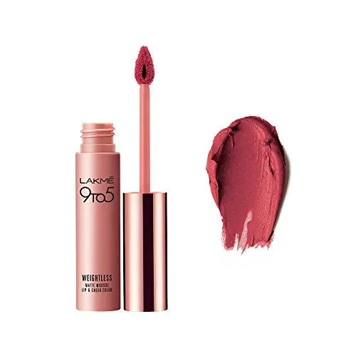 Lakme 9 to 5 Weightless Mousse Lip and Cheek Color, Plum Feather, 9g