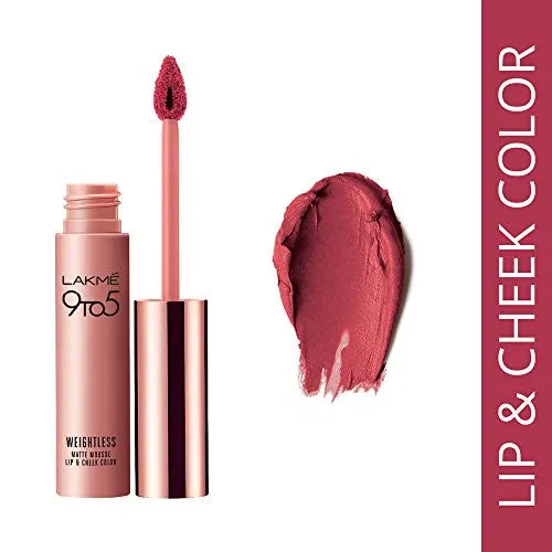 Lakme 9 to 5 Weightless Mousse Lip and Cheek Color, Plum Feather, 9g
