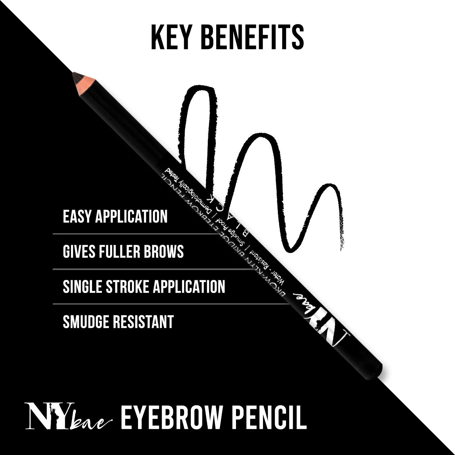 NY Bae Brow-klyn Bridge Eye Brow Pencil - Black (1.4 g) | Enriched with Castor Oil & Vitamin E | Smudge Resistant | Easy To Use | Cruelty Free