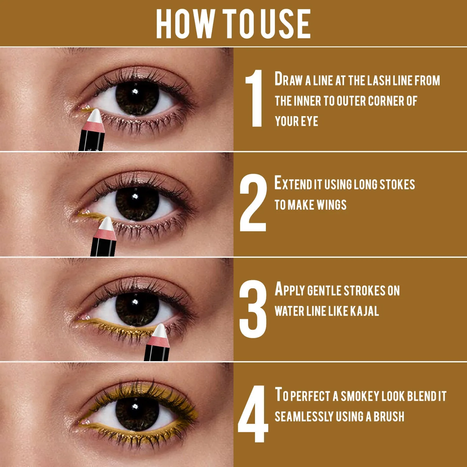 NY Bae Long Eye-Land - Bronze - (2.5 g) | Deep Intense Kohl Eye Pencil | Shimmer Finish | Enriched with Vitamin E & Castor Oil | Super Pigmented | Long lasting | One Stroke Application | Vegan