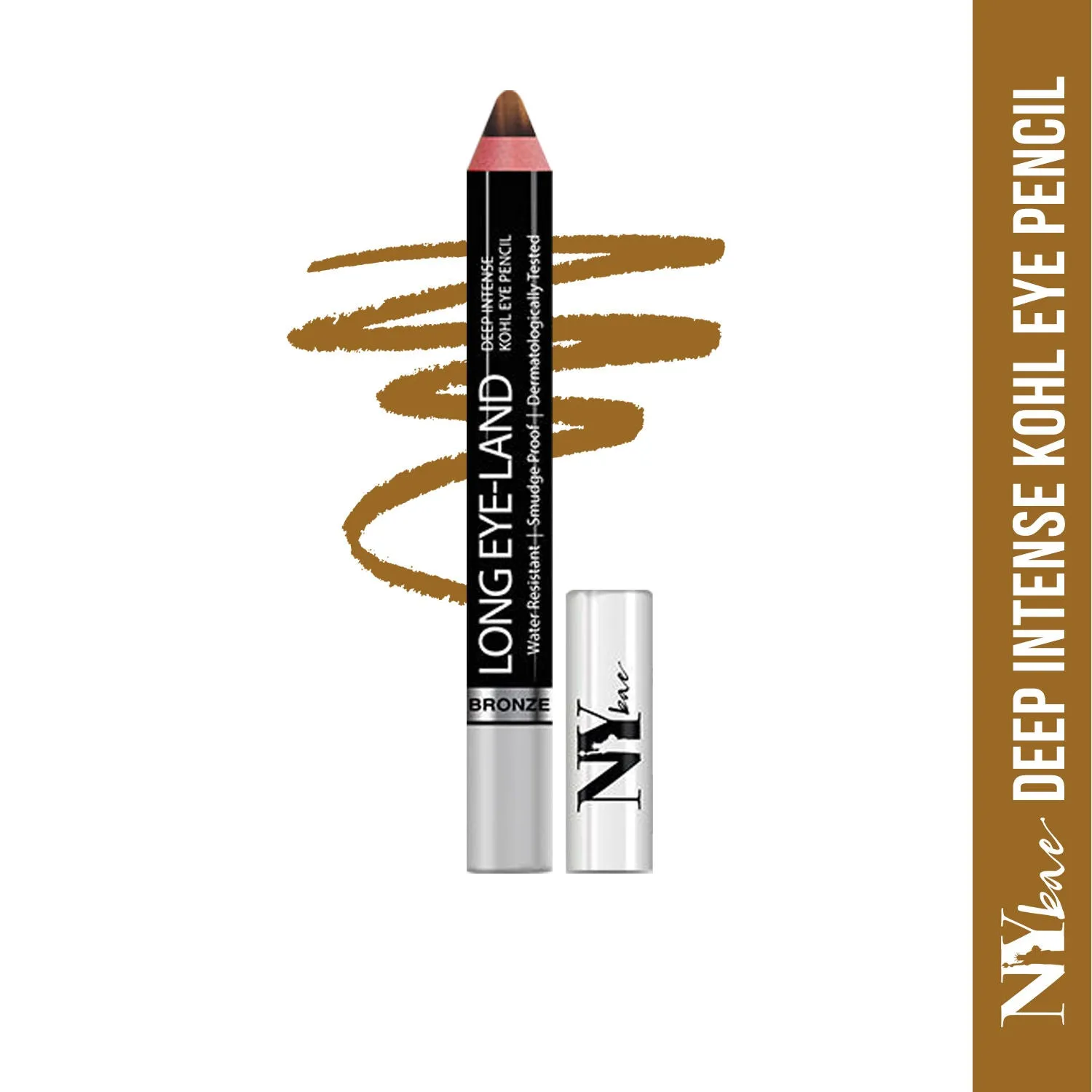 NY Bae Long Eye-Land - Bronze - (2.5 g) | Deep Intense Kohl Eye Pencil | Shimmer Finish | Enriched with Vitamin E & Castor Oil | Super Pigmented | Long lasting | One Stroke Application | Vegan